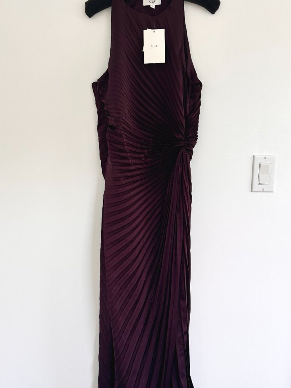 ALC Plum Satin Pleated Midi Dress
